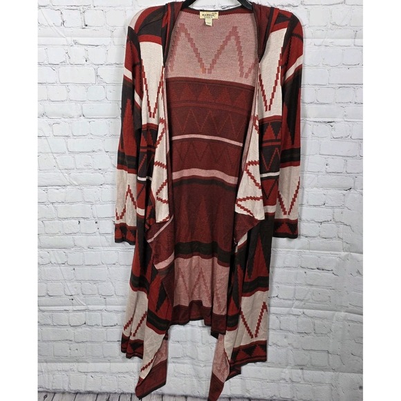 One World Women 1X Plus Brown Red Western Cardigan Aztec Country Hood T12-14 - Picture 1 of 6
